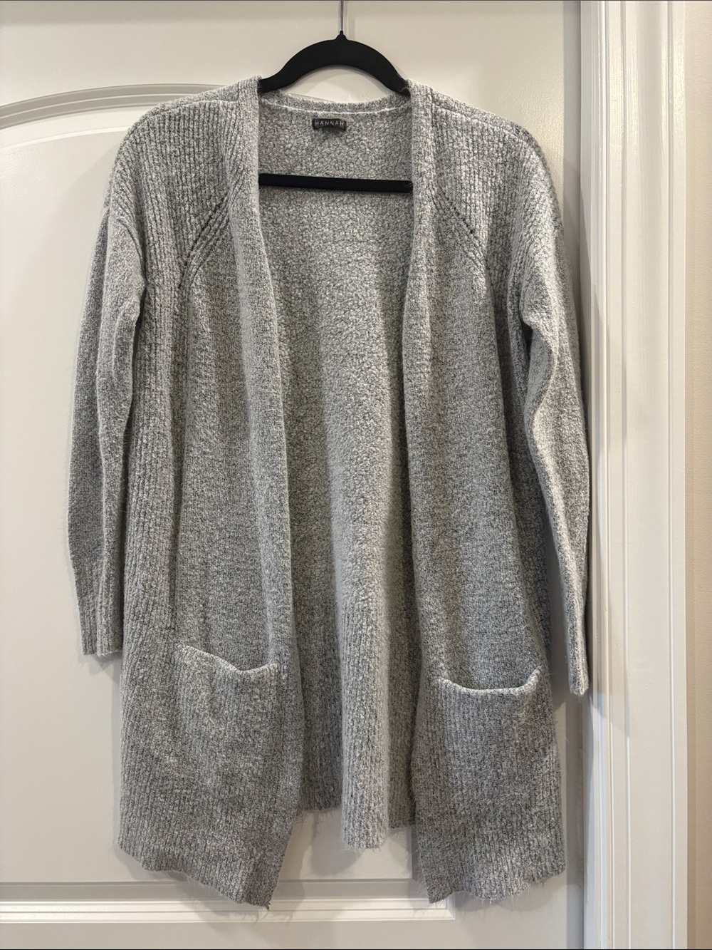 Hannah Gray Open-Front Pocket Cardigan Soft Fuzzy Size Medium